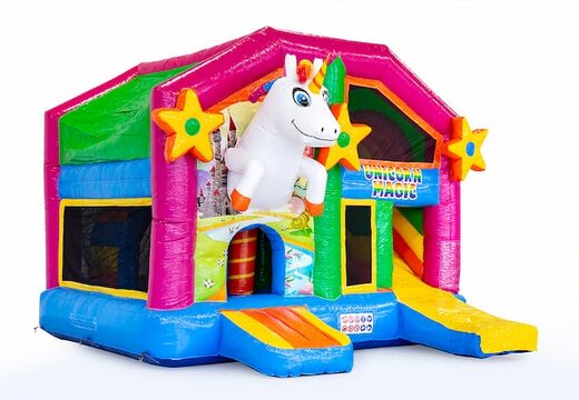 Commandez un châteaux gonflables multiplay moyen licorne avec toboggan pour enfants. Achetez des toboggan châteaux gonflables en ligne chez JB Gonflables France