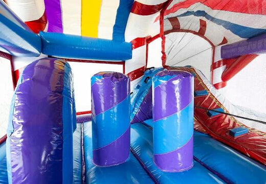 Commandez une châteaux gonflables multiplay d'intérieur avec toboggan sur le thème du pays des bonbons pour les enfants. Achetez des toboggan châteaux gonflables en ligne chez JB Gonflables France