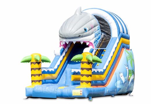 Toboggan gonflable spectaculaire sur le thème des requins aux couleurs gaies pour les enfants. Achetez des toboggans gonflables maintenant en ligne chez JB Gonflables France