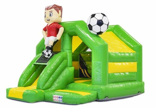 Videur gonflable combo toboggan sur le thème du football vert pour enfants à vendre
