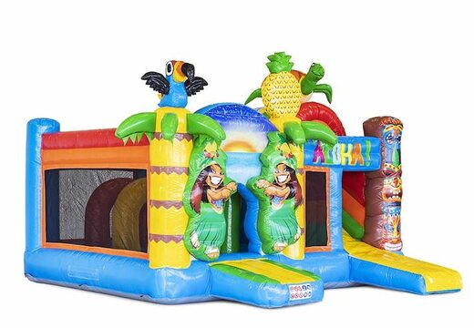 Commandez un coussin d'air gonflable thème tropical avec des toboggans et des objets dans le coussin pour les enfants