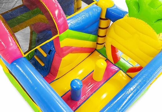 Coussin d'air gonflable avec toboggan aux couleurs gaies et thème hawaii à vendre pour les enfants