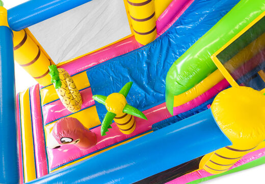 Commandez un château gonflable gonflable avec un grand toboggan sur le thème d'Hawaï pour les enfants