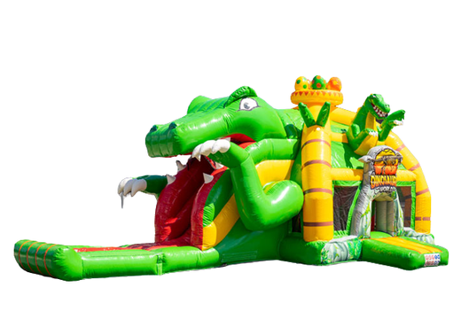 Acheter coussin d'air gonflable multiplay avec toboggan thème dino vert jaune