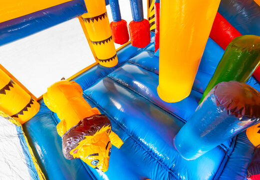 Château gonflable gonflable avec toboggan et toit sur le thème du safari amazonien à vendre pour les enfants