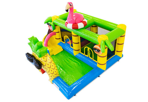 Château gonflable gonflable Flamingo avec imprimés pour enfants. Commandez des châteaux gonflables en ligne chez JB Gonflables France