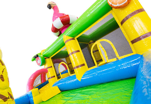 Château gonflable sur le thème des Flamingo pour les enfants. Achetez des structures gonflables en ligne chez JB Gonflables France