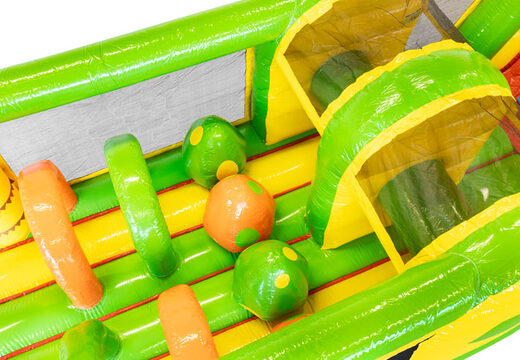 Achetez un parcours d'obstacles Dinosaure gonflable de 13 mètres de long pour les enfants.  Commandez des parcours d'obstacles gonflables en ligne maintenant chez JB Gonflables France