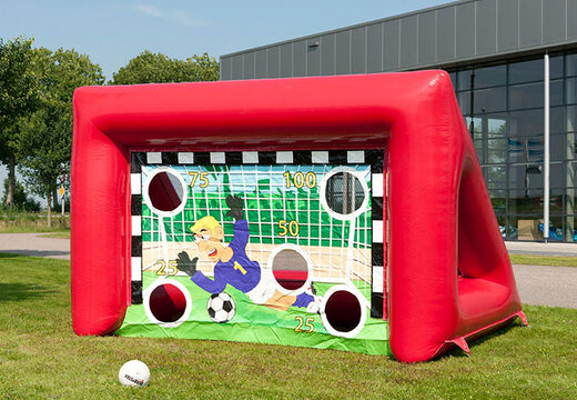 Commandez un but de football rouge gonflable de la taille d'un but de futsal pour petits et grands. Achetez un but de football gonflable maintenant en ligne chez JB Inflatables Pays-Bas