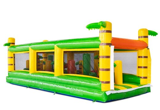 Parcours d'obstacles modulaire en jaune, vert et orange avec palmier