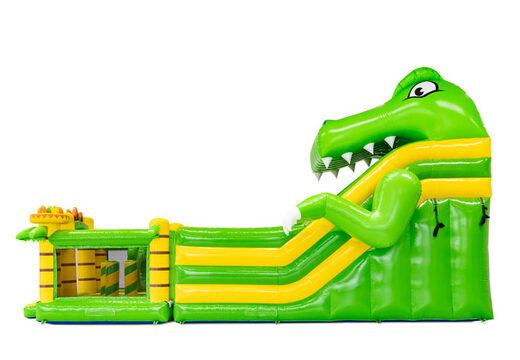 Vue latérale du toboggan multiplay 4 en 1 en thème dino avec module de jeu