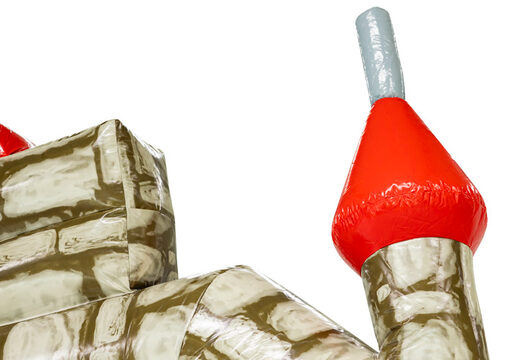 Tourelle rouge sur le château gonflable standard Grey Brick de JB à Meppel