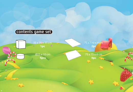 Contenu du kit de jeu Softplay en thème de bonbons à acheter chez JB