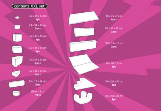 Commandez le contenu de l'ensemble Softplay XXL sur le thème Comic chez JB Inflatables à Meppel
