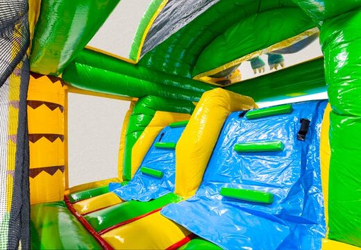 Mur d'escalade du Multiplay dubbelslide thème dinosaure bleu jaune orange