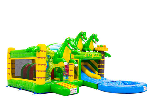 Château gonflable Multiplay Dubbelslide avec deux toboggans sur le thème des dinosaures