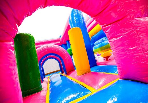 Intérieur du château gonflable Dubbelslide Multiplay bleu jaune rose