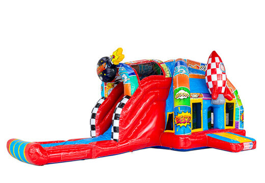 Bandes dessinées représentées sur le coussin d'air - Château gonflable A-frame Super Comic disponible chez JB Inflatables