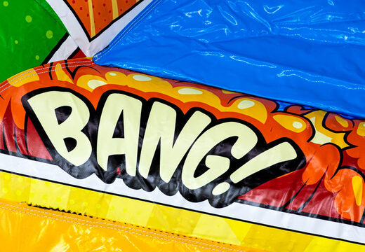 Château gonflable A-frame Super Comic style bande dessinée pour enfants, maintenant disponible chez JB Inflatables